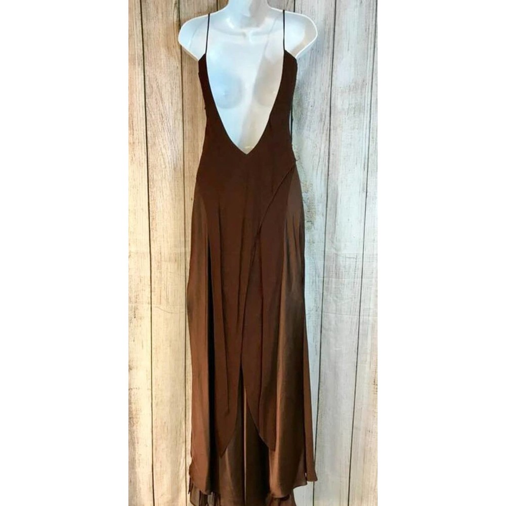 Zoe Georgette Satin Chocolate Long Maxi Dress S - Picture 8 of 8